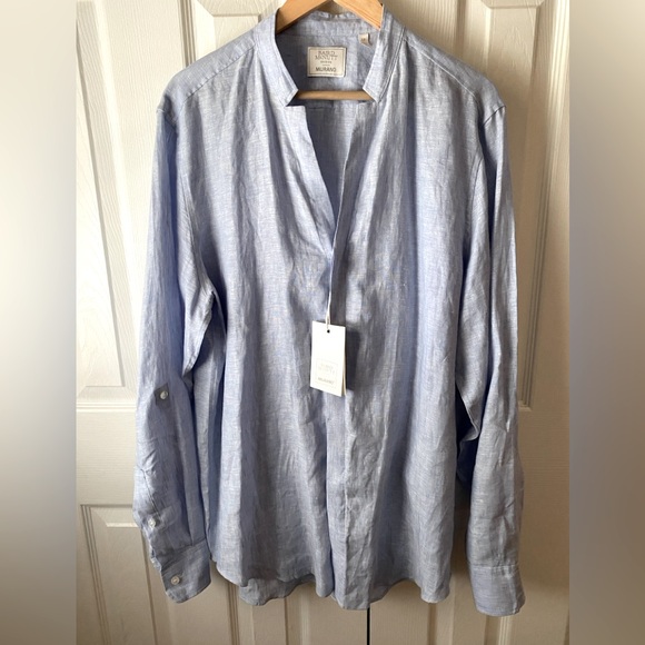 Murano Other - 🆕 MURANO BAIRD McNUTT Light Blue 100% Linen Mandarin Collar Long Sleeve Shirt LT